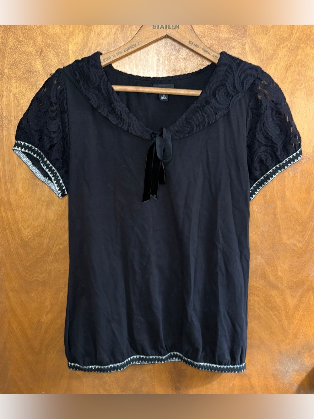 Anna Sui Black Crochet Lace Puff Sleeve Sailor Collar Velvet Goth Whimsigoth Y2K